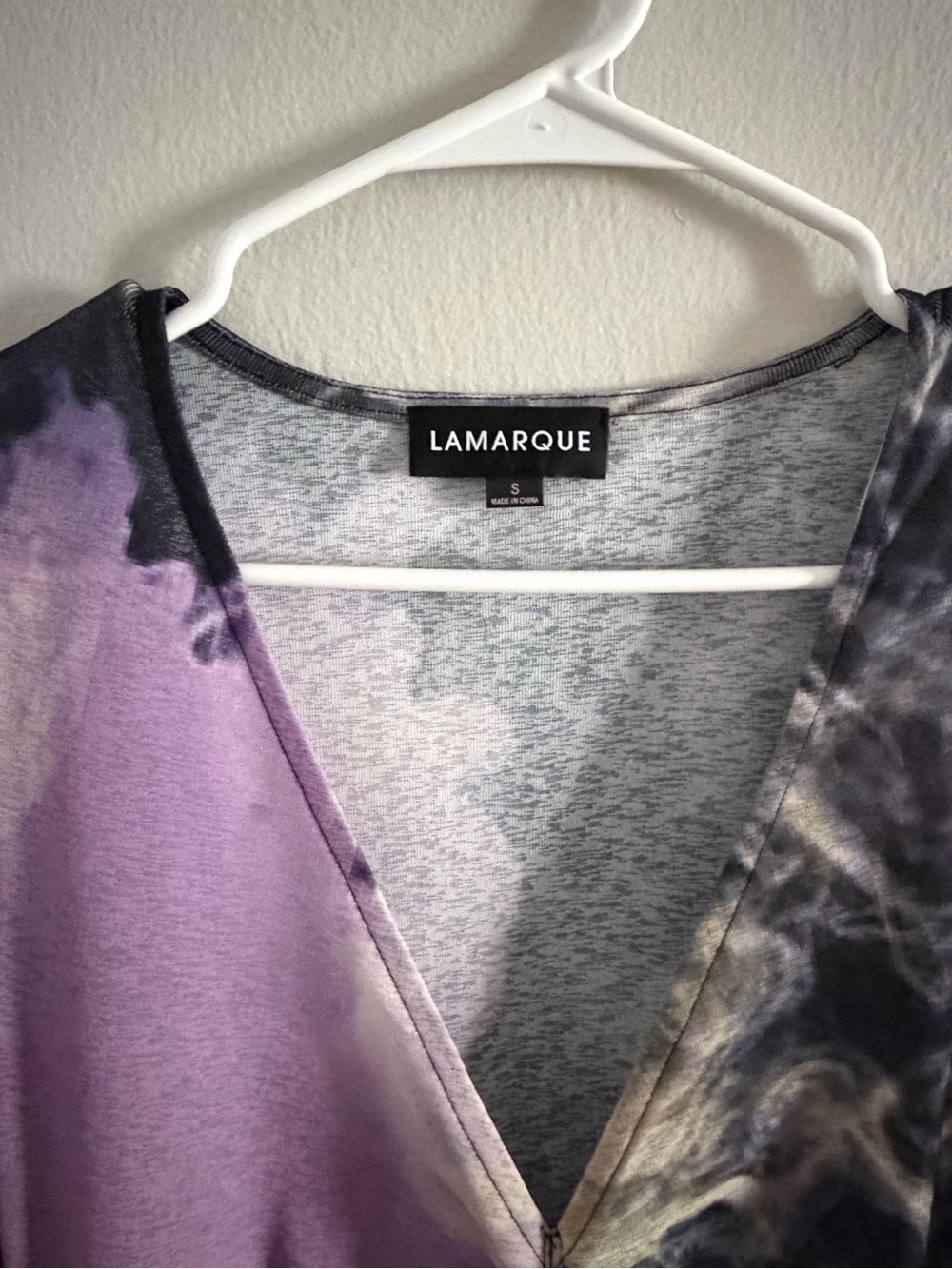 LAMARQUE Purple and Gray Tie-Dye V-Neck Tunic